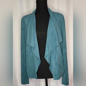Bagatelle Collection women's faux-suede drape-front jacket in a teal